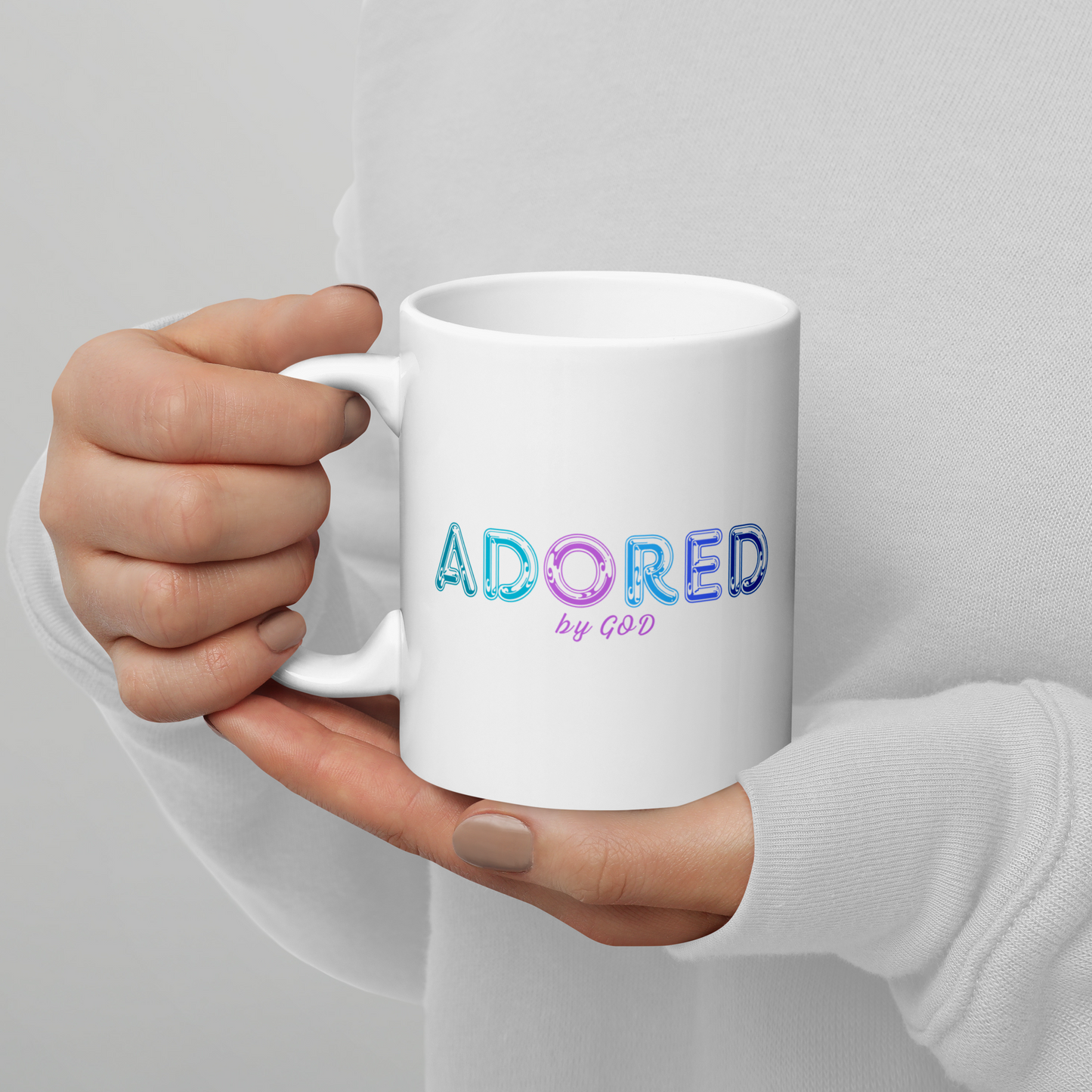 "Adored by God' White Glossy Mug